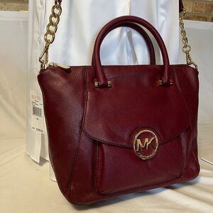 Michael Kors Fulton large Claret Satchel NWT
